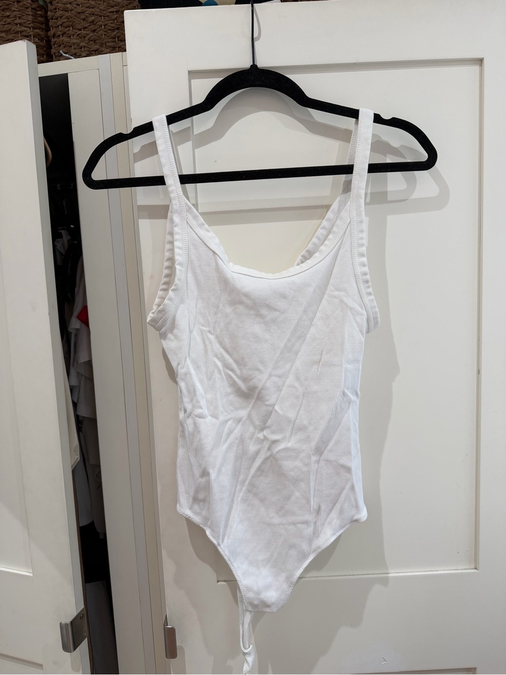 H&M White Ribbed Tank Bodysuit with Scoop Neck